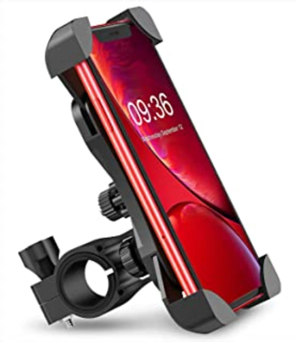 FINIVIVA Universal Bike Mount CellPhone Fixer Mobile Holder Stand Accessories for Bicycle and Two Wheeler Handle - Ideal for GPS Maps, Navigation, Charging (Black)